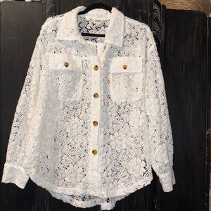 Bibi White Lace Button Down Shacket